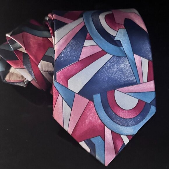 Pierre Cardin Tie Pure Silk Psychedelic Pink Red Blue Dart Board Art Trippy - Picture 1 of 5